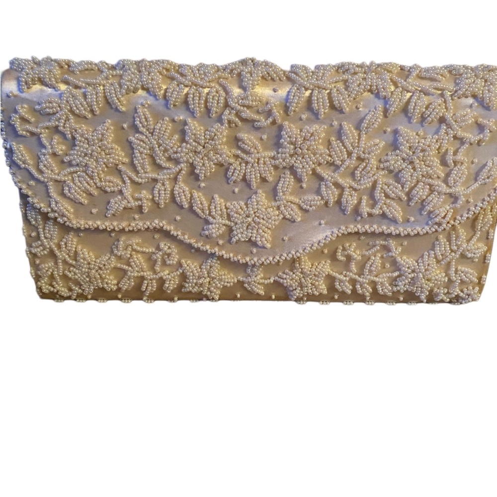 Vintage Kaufmans Hand Beaded Ivory Clutch (before 1997)